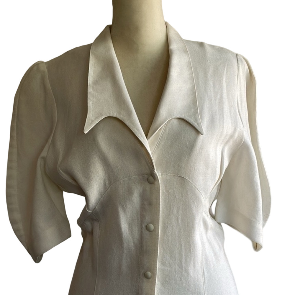 Vintage Thierry Mugler White Linen Shirt Dress – Rare Collector Piece – EU 40 - Picture 4 of 6